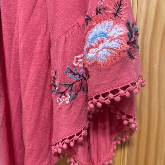 Altar'd State Vibrant Orange Gathered Blouse floral embroidered size M - Picture 4 of 6